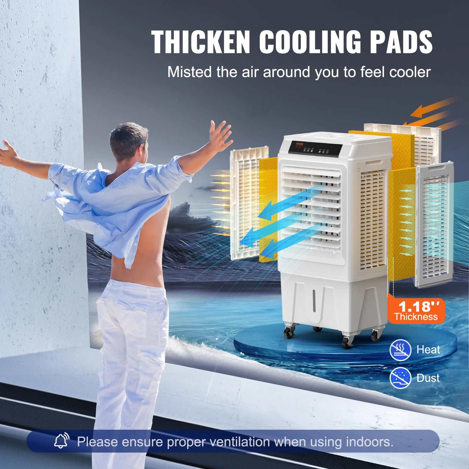 VEVOR Evaporative Air Cooler — Portable Oscillating Swamp Cooler with Timer