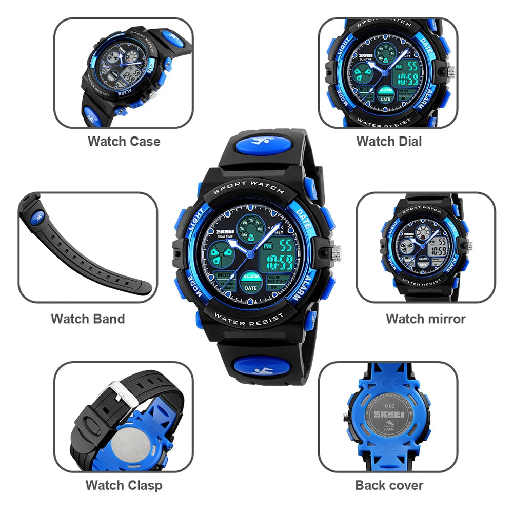 Digital Sports Watch for Kids — Waterproof Quartz Wristwatch with Alarm