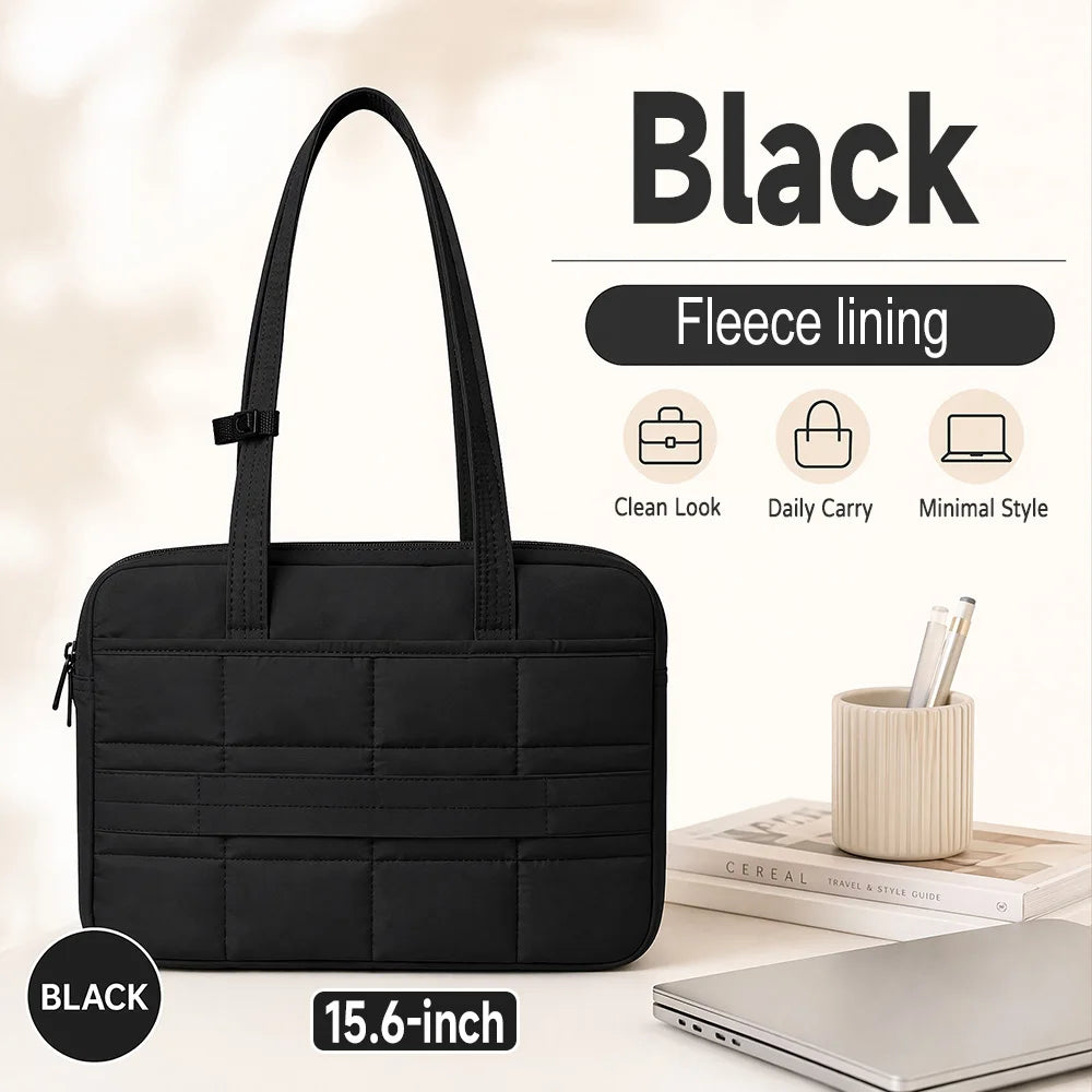 Minimalist Quilted Laptop Bag — Protective Shoulder Tote for 15.6 Inch Devices