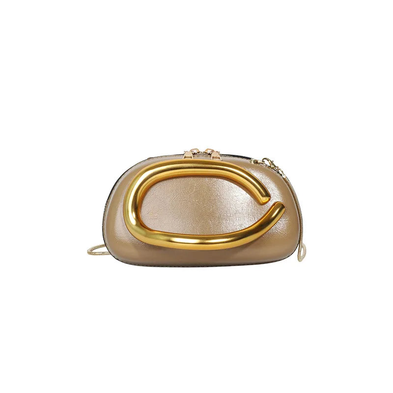 Elegant Round Evening Clutch — Metal Handle Crossbody Bag with Chain Strap