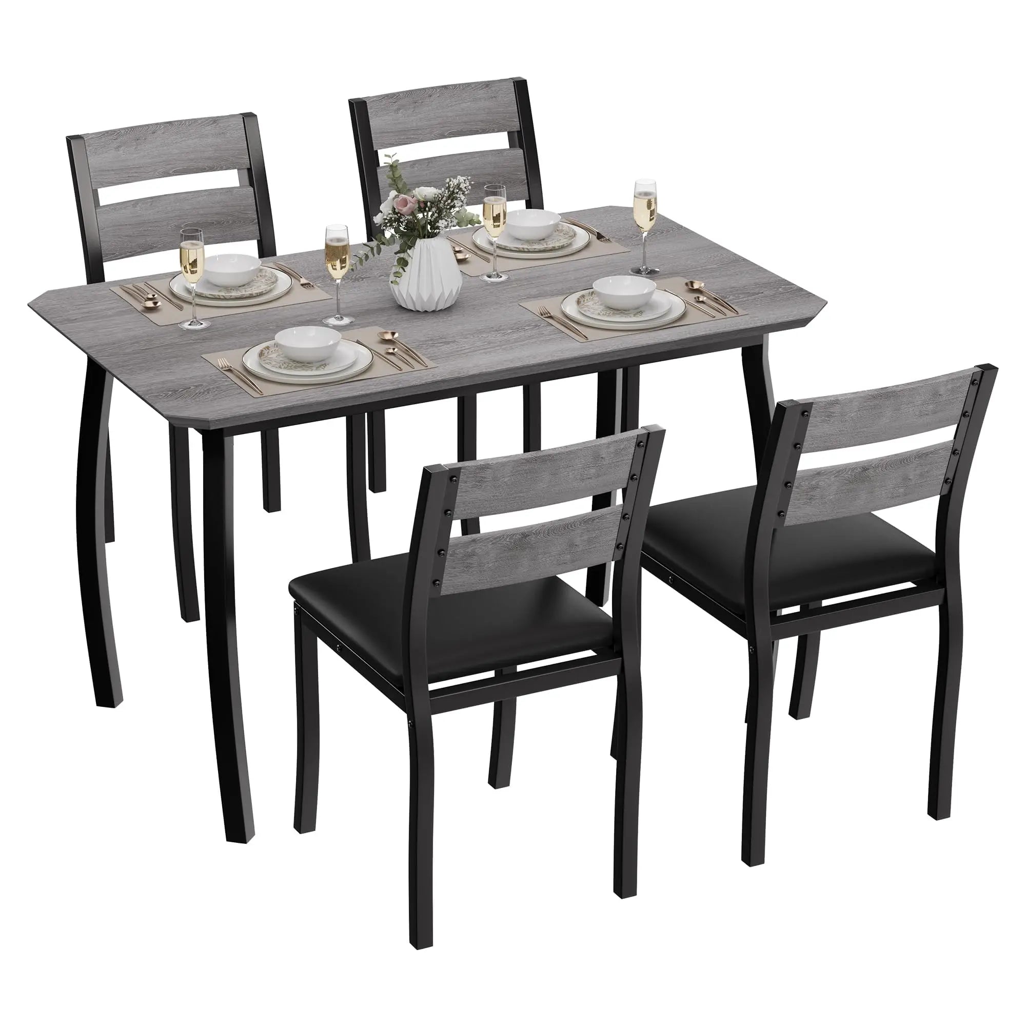 EliteZ 5-Piece Square Dining Table Set — Compact Farmhouse Design for Small Spaces