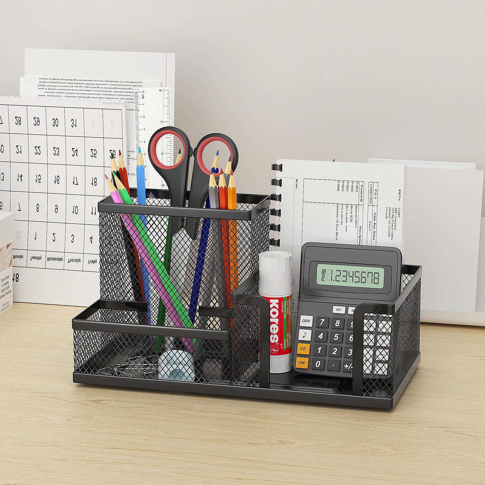 Mesh Desk Organizer — Multi-Compartment Office Storage Caddy, Black