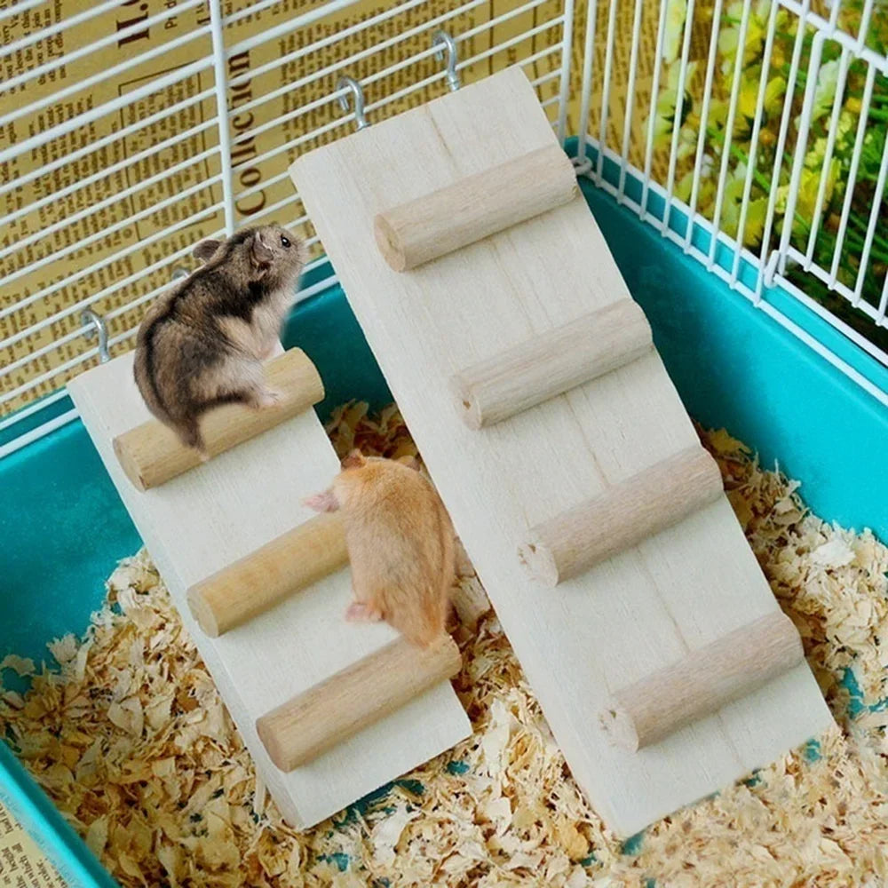 Wooden Hamster Climbing Ladder — Small Animal Cage Accessory & Chew Toy