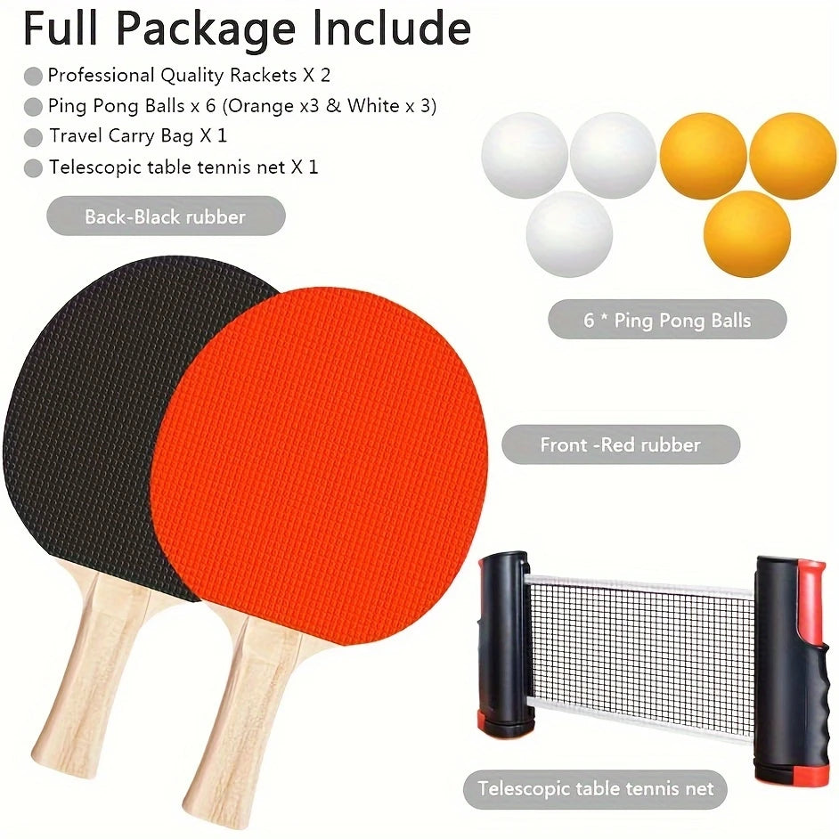BiTS TO BIG Ping Pong Paddle Set — Portable Table Tennis Kit with Retractable Net