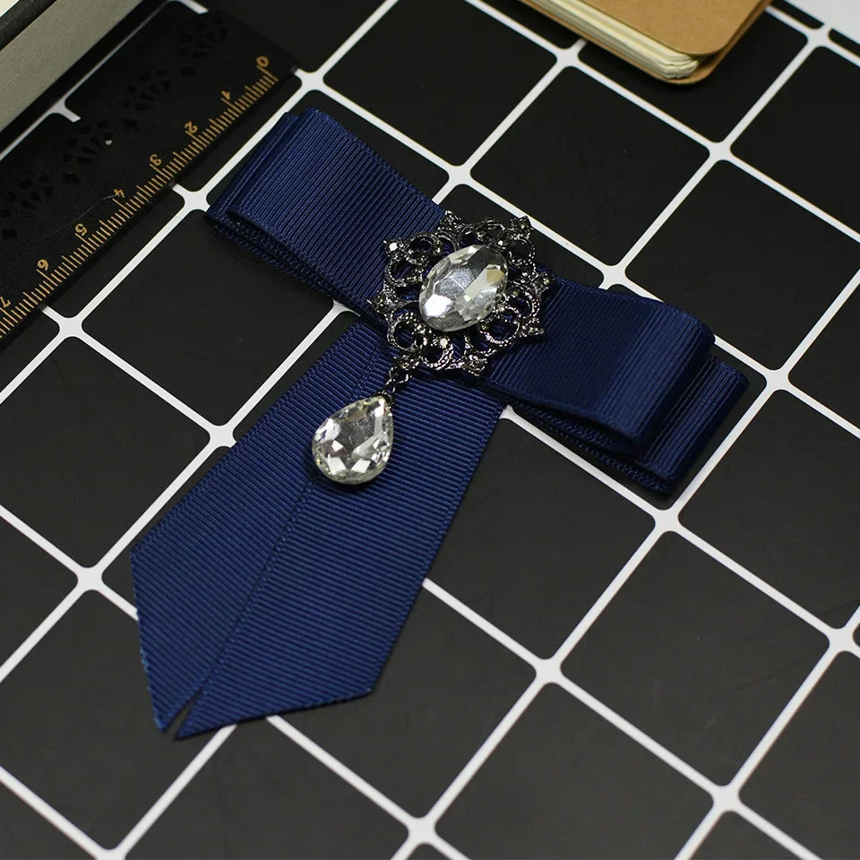 i-Remiel Ribbon Bow Brooch — Elegant Crystal Flower Pin for Women