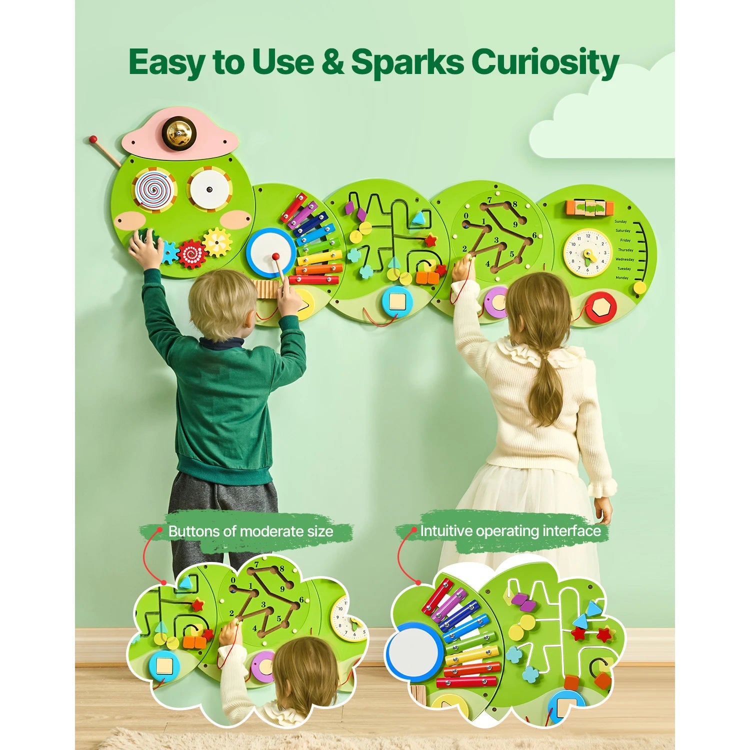 SucceBuy Caterpillar Busy Board — 12 Activity Montessori Sensory Learning Center