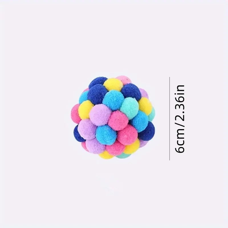 Colorful Cat Toy Ball Set — Interactive Plush and Bell Toys for Pets