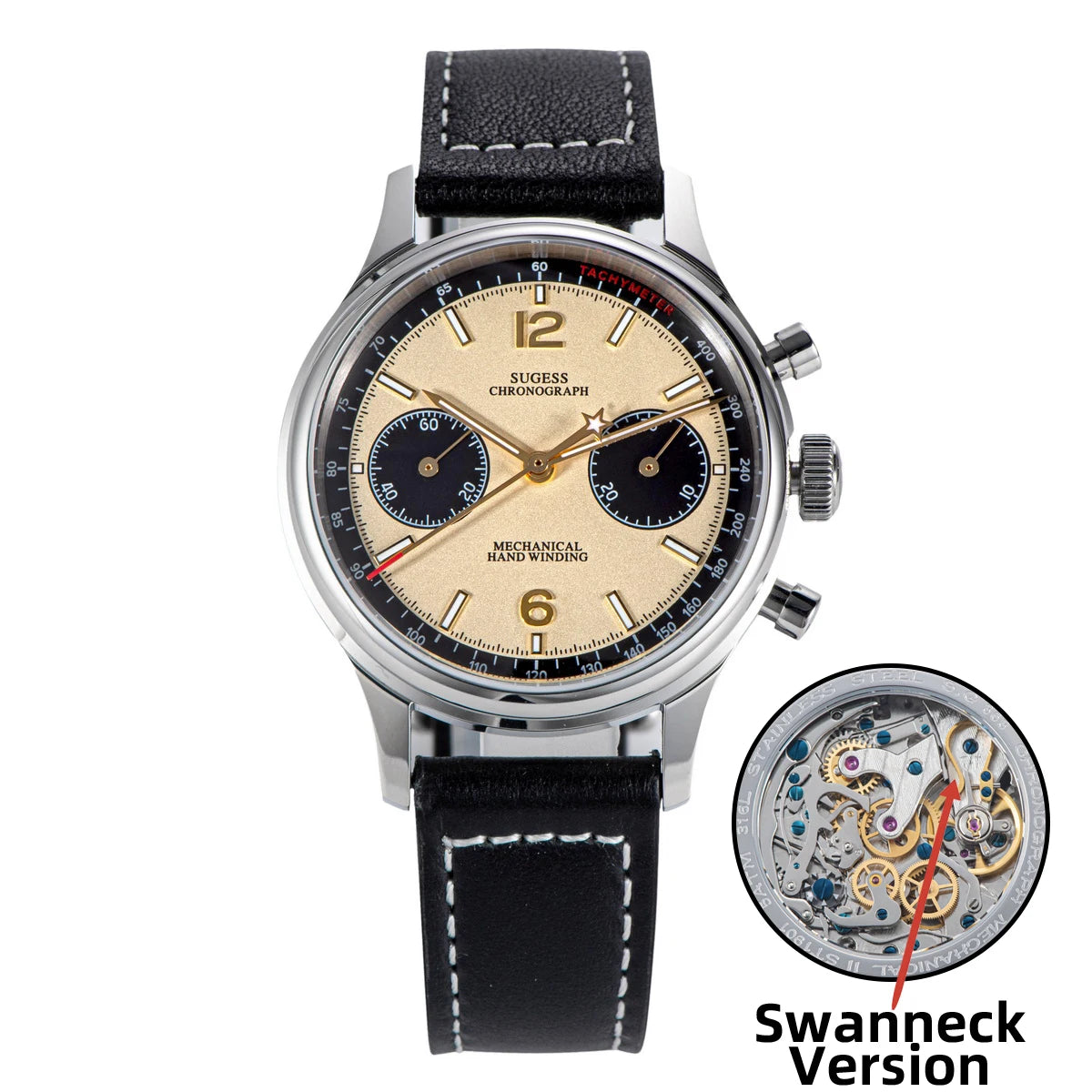 SUGESS 1963 Pilot Chronograph Watch — Mechanical Panda Dial Wristwatch