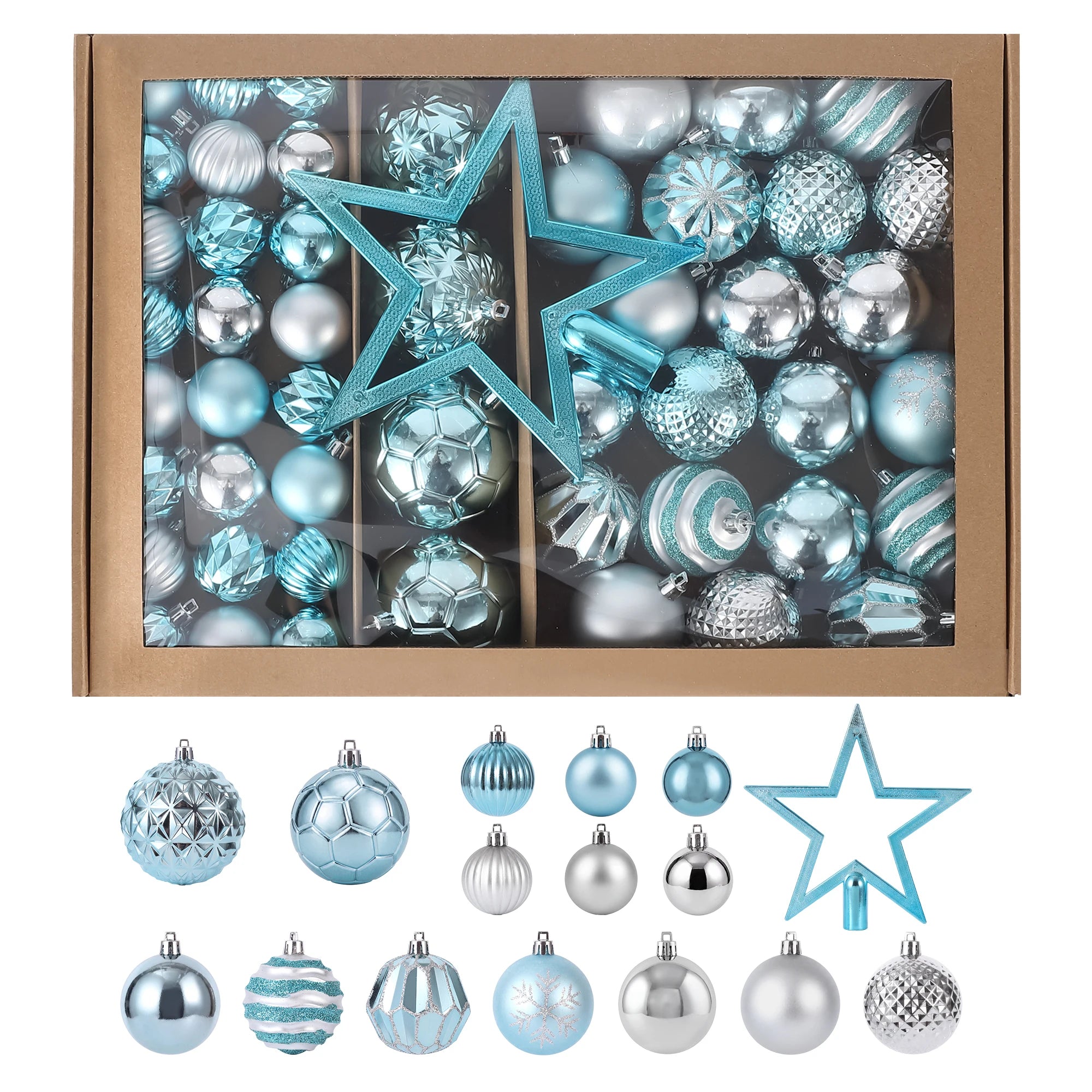 Shatterproof Christmas Ball Ornaments — 12-Piece Light Blue Bauble Set