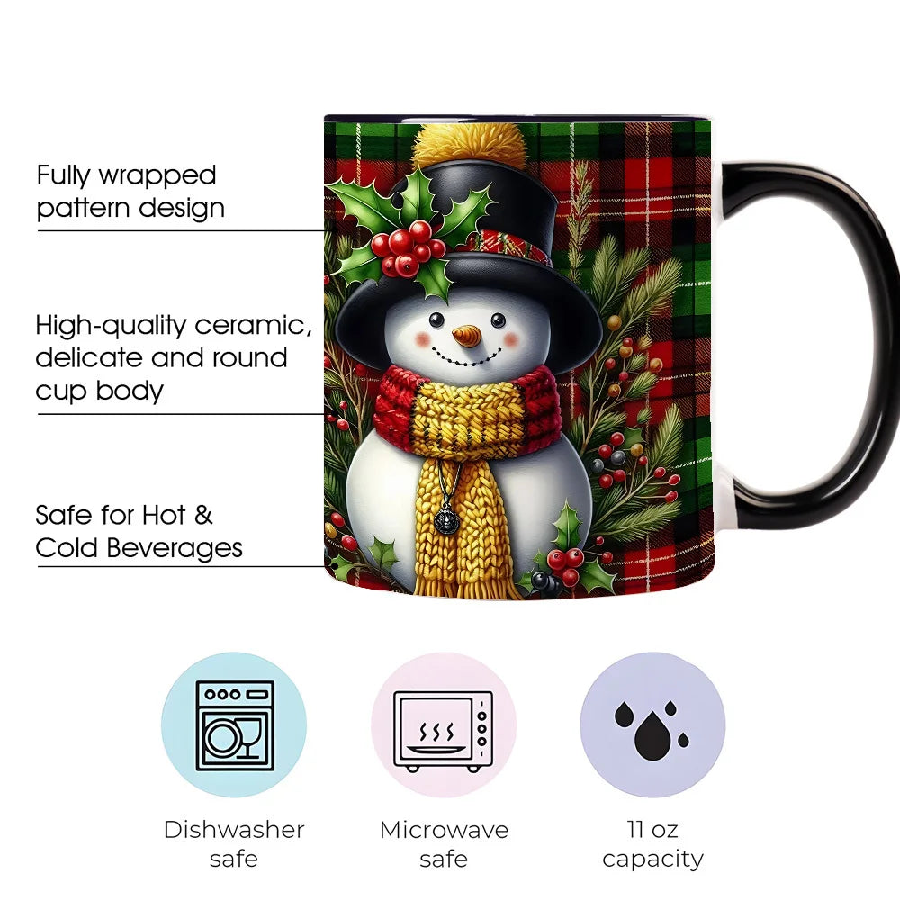 Snowman Plaid Pattern Coffee Mug — Festive Winter Holiday Drinkware