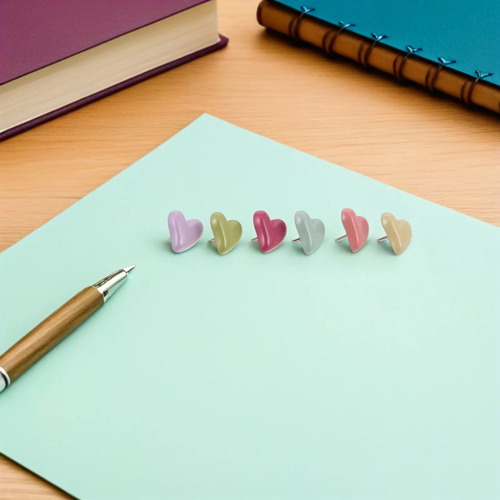Heart Shaped Pastel Thumbtacks — Decorative Push Pin Set for Corkboards