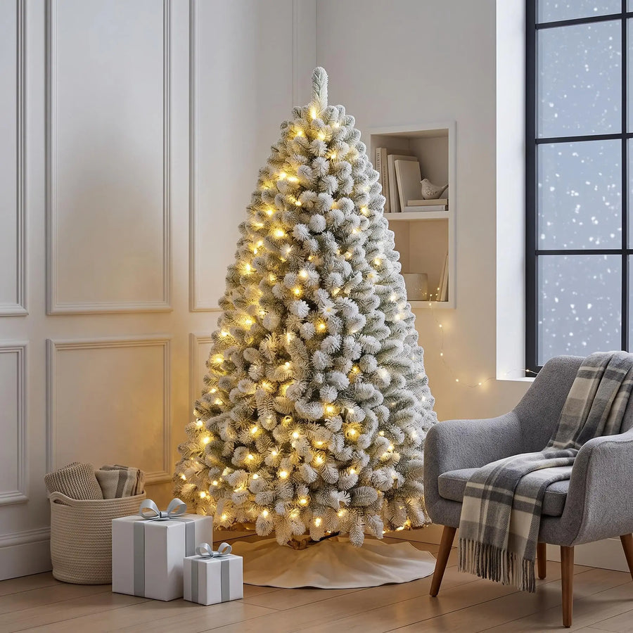 GAOMON 6ft Pre-Lit Artificial Christmas Tree — Flocked PE/PVC Mixed Sections