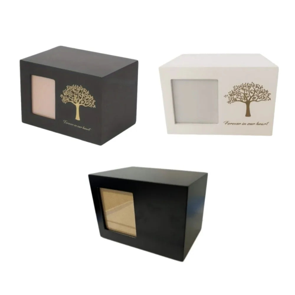 Tree of Life Pet Memorial Urn — Wooden Cremation Box with Photo Frame