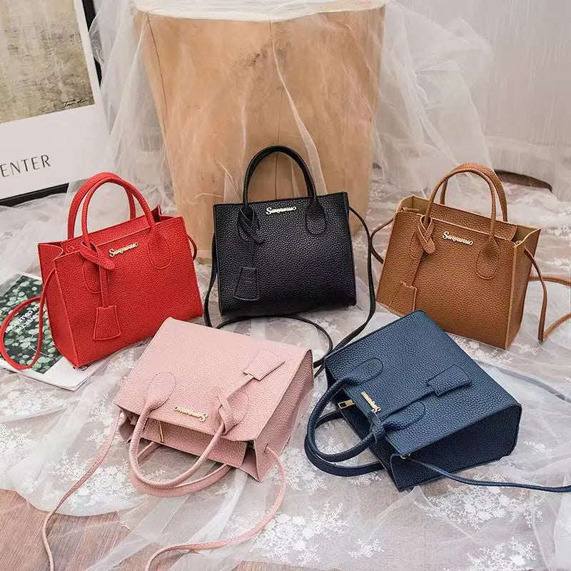 Lychee Grain Faux Leather Satchel — Versatile Triple-Use Handbag