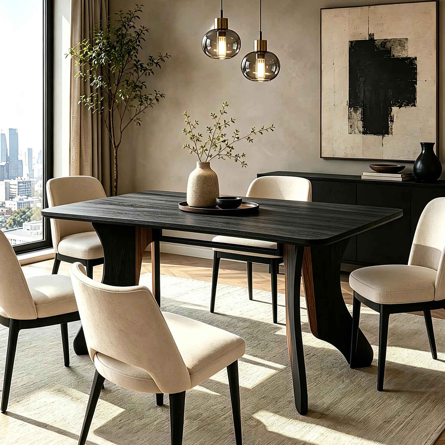 HiMISS 63 Inch Rectangular Dining Table — Modern Farmhouse Design with Antler Style Legs