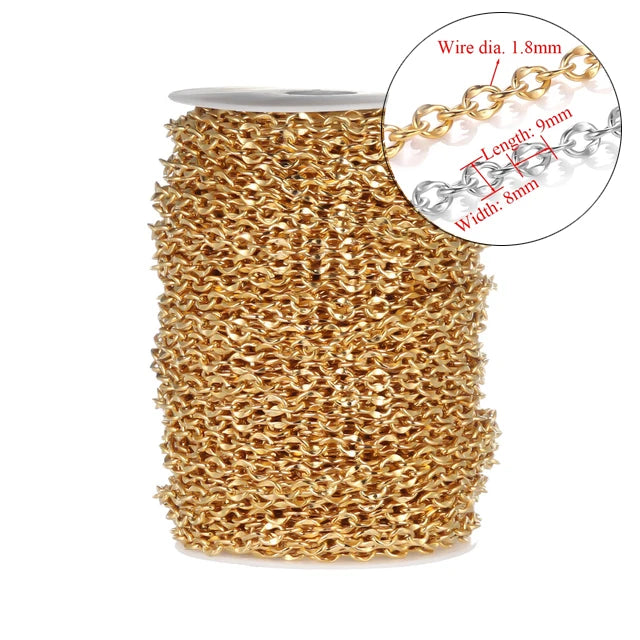 Stainless Steel Jewelry Chain — 1M Gold or Steel Link Chain for DIY Crafts