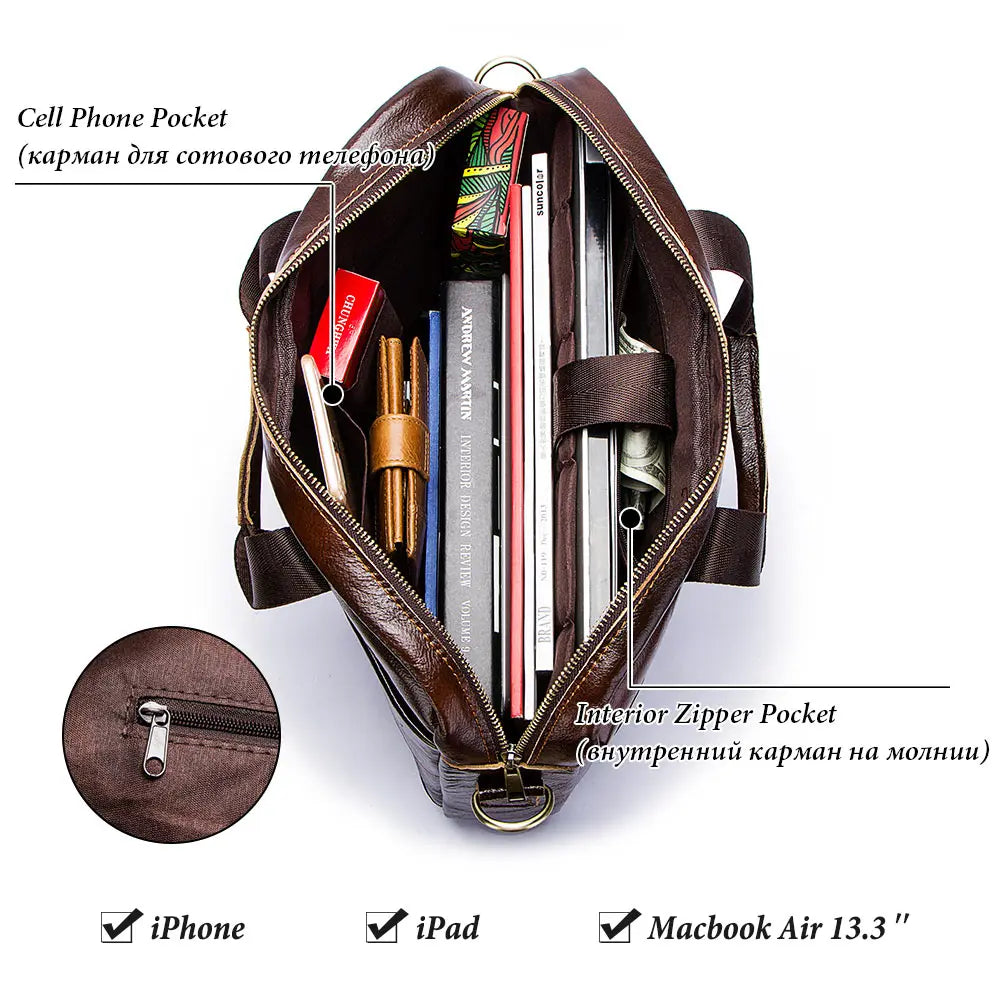 HUMERPAUL Genuine Leather Men's Briefcase — Professional Business Messenger Bag