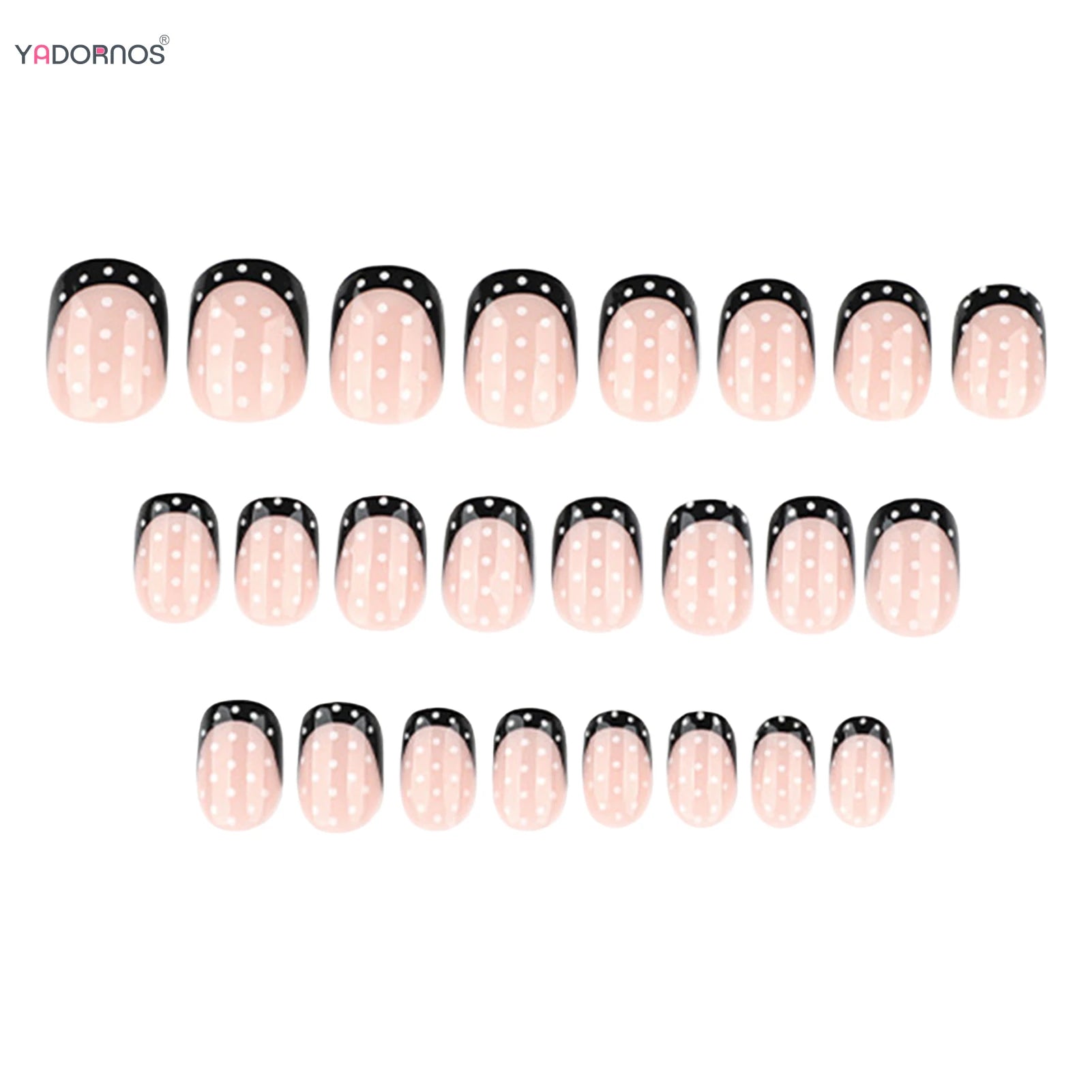 YADORNOS Black French Press On Nails — Polka Dot Short Round False Nails