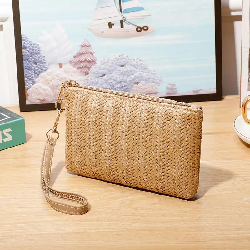 Woven Straw Wristlet Clutch — Stylish Beach Wallet & Phone Pouch