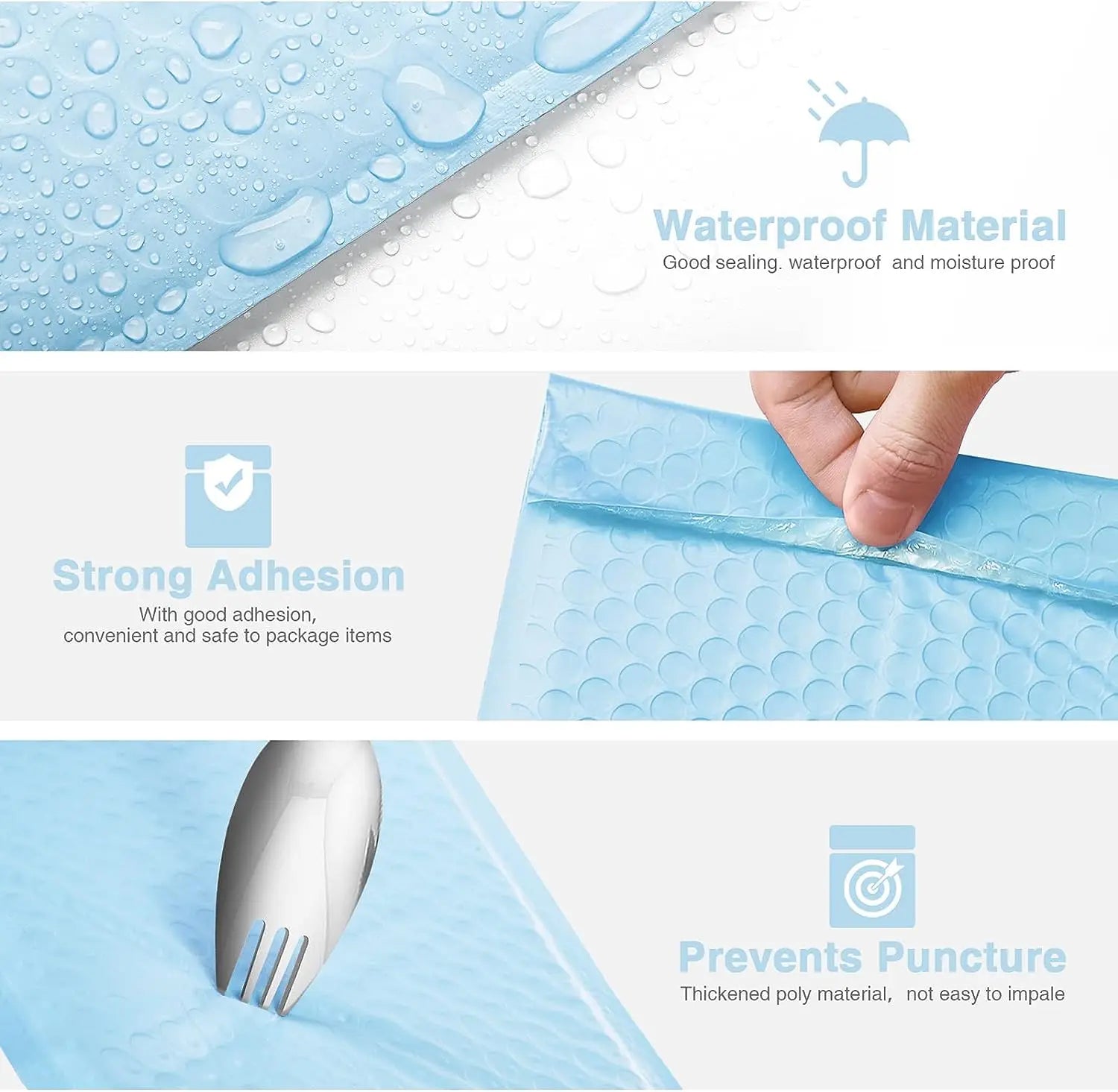 Blue Poly Bubble Mailers — Waterproof Padded Shipping Envelopes, 100 Pack