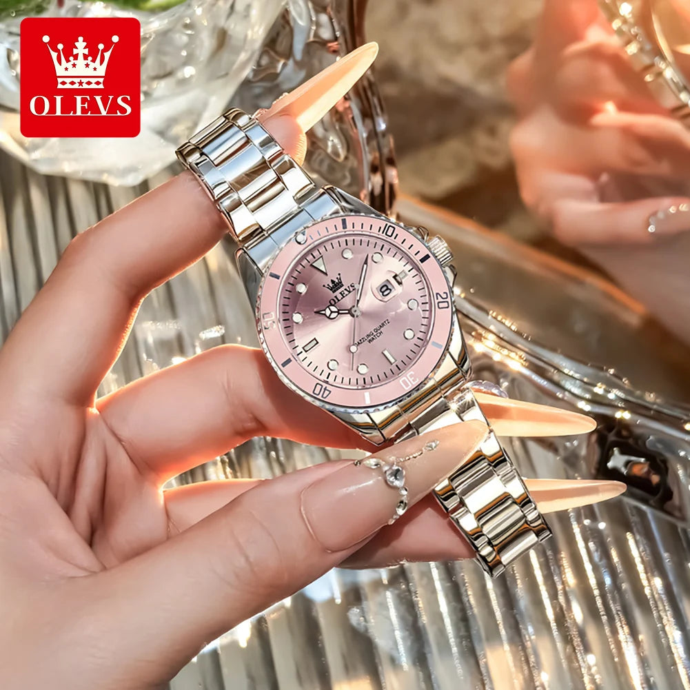 OLEVS Luxury Quartz Women's Watch — Elegant Stainless Steel Strap & Luminous Hands