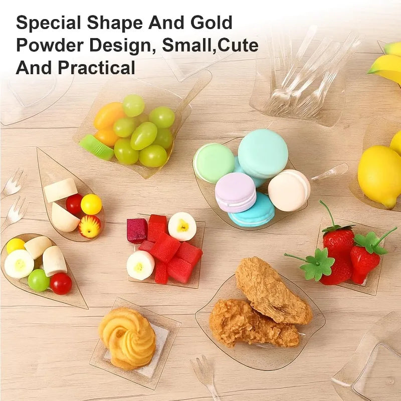 Gold Glitter Mini Appetizer Plate Set — 400 Piece Disposable Party Supplies