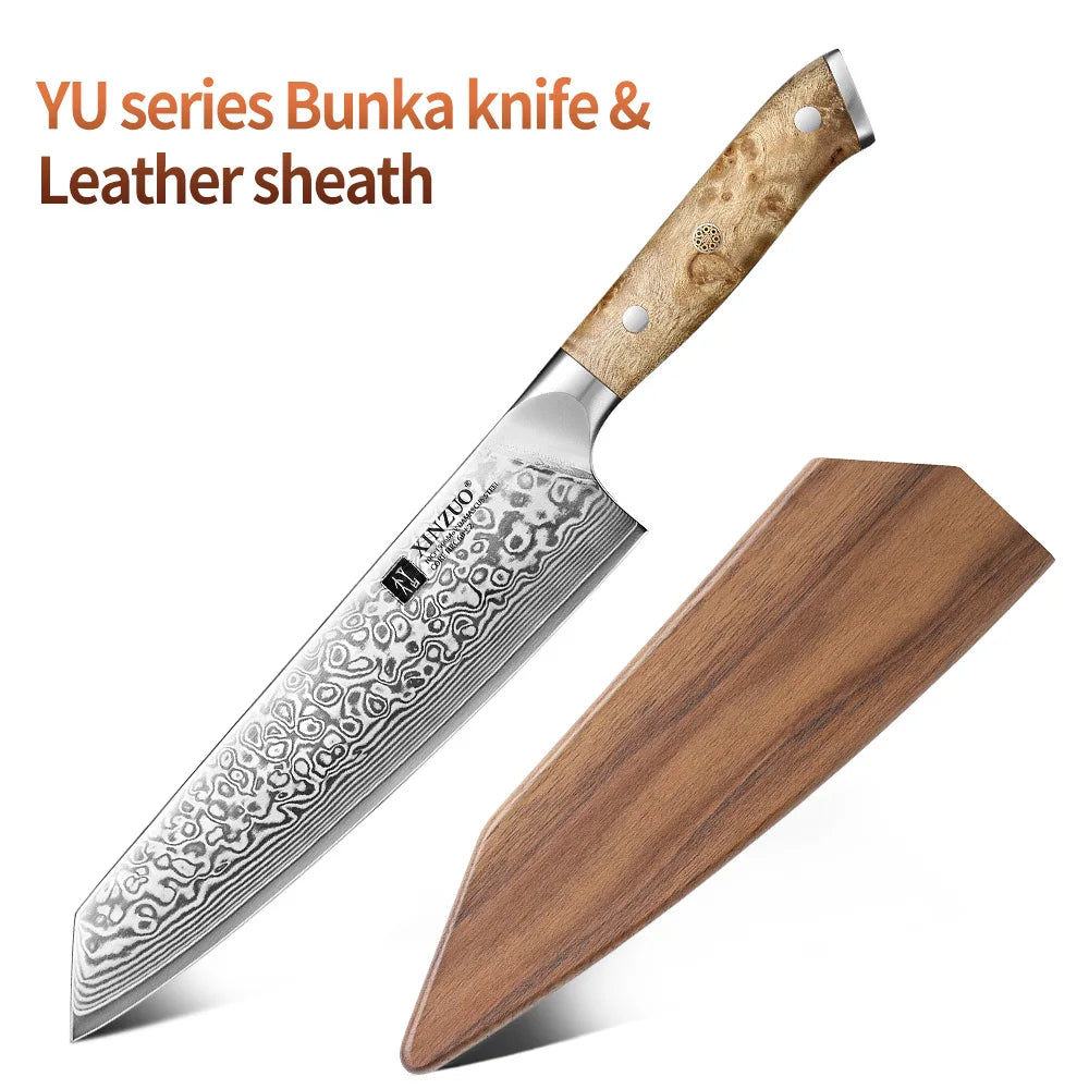 XINZUO Damascus Steel Bunka Knife — 8.3 Inch Handcrafted Slicing Tool