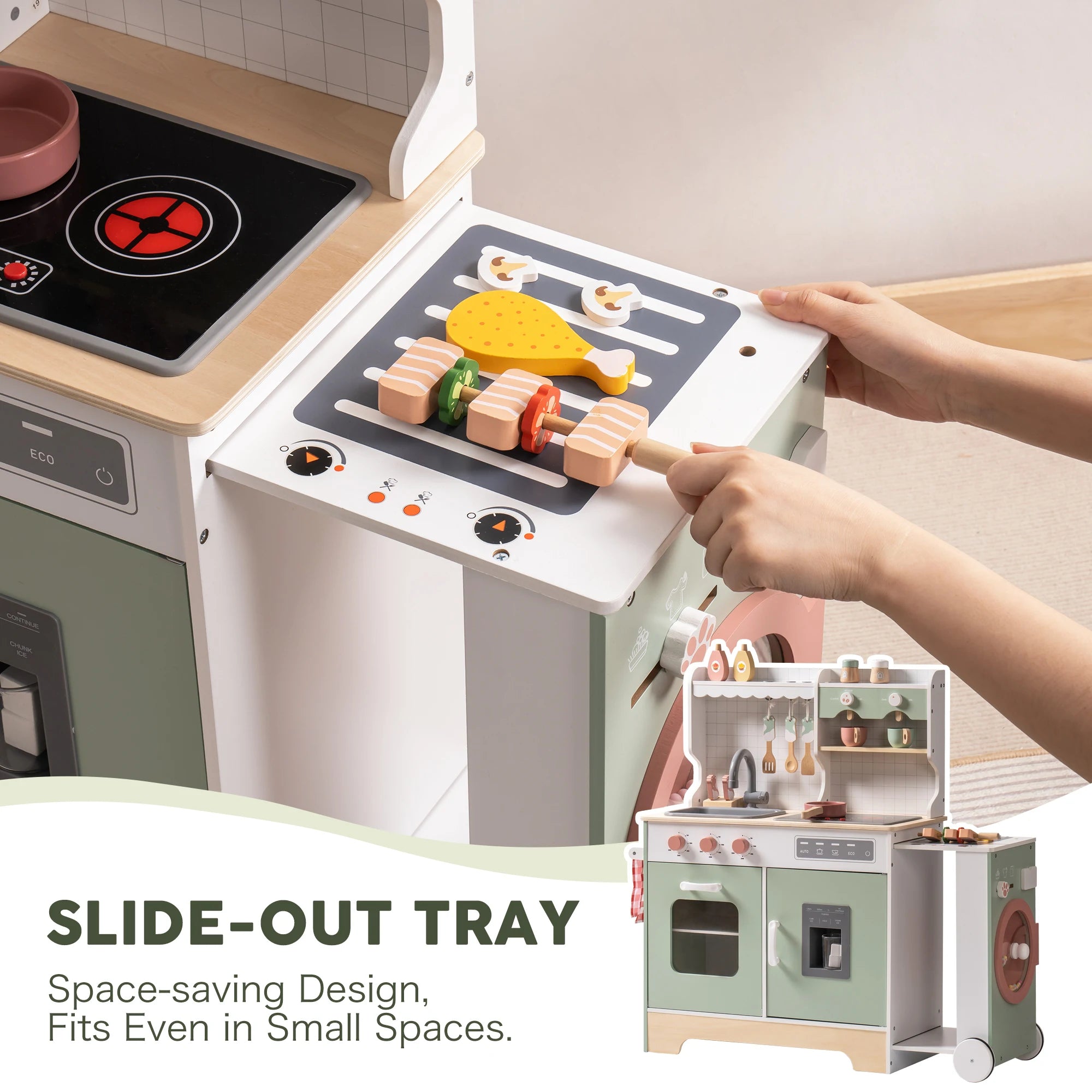 Robud Wooden Play Kitchen Set — Expandable Pretend Play Station with BBQ Grill