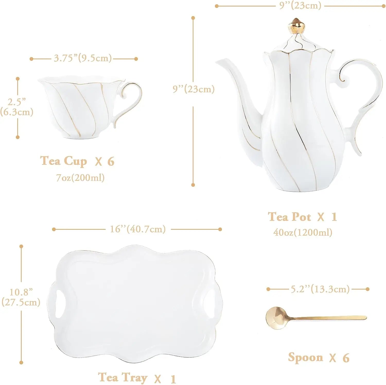 IOSN 14-Piece Porcelain Tea Set — Elegant Gold Trim Coffee & Tea Service