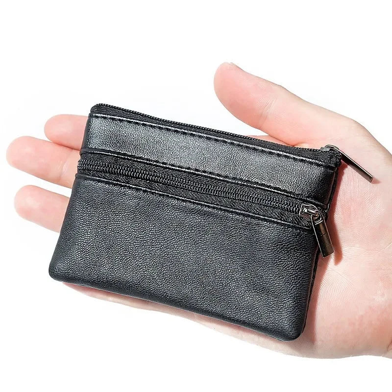 Compact PU Leather Coin Purse — Small Zippered Wallet for Men and Women