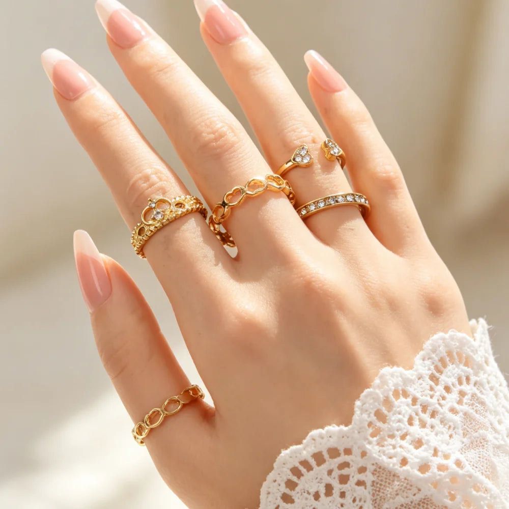 Bohemian Heart and Moon Ring Set — Elegant Fashion Jewelry for Women