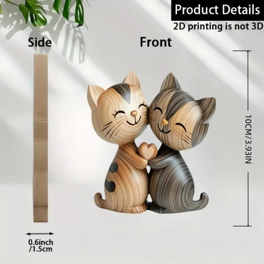 Wooden Animal Couple Sculpture — Cute Desktop Decor & Gift Set
