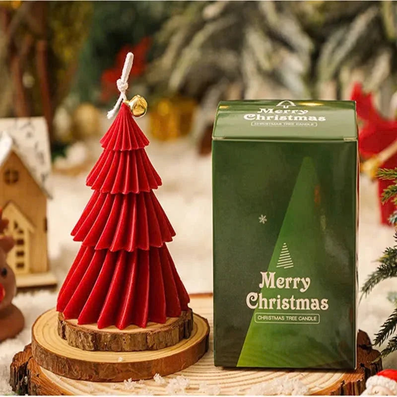 Spiral Striped Pine Tree Scented Candle — Handmade Aromatherapy Decor