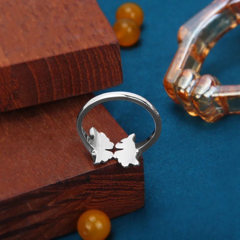 Sterling Silver Ginkgo Biloba Leaf Rings — Stackable Aesthetic Jewelry for Women