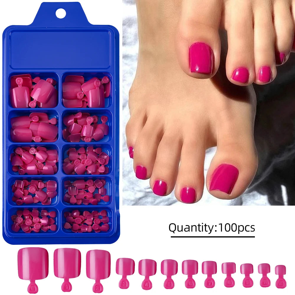 Classic White Press On Toenails — Short Square Full Cover Artificial Tips