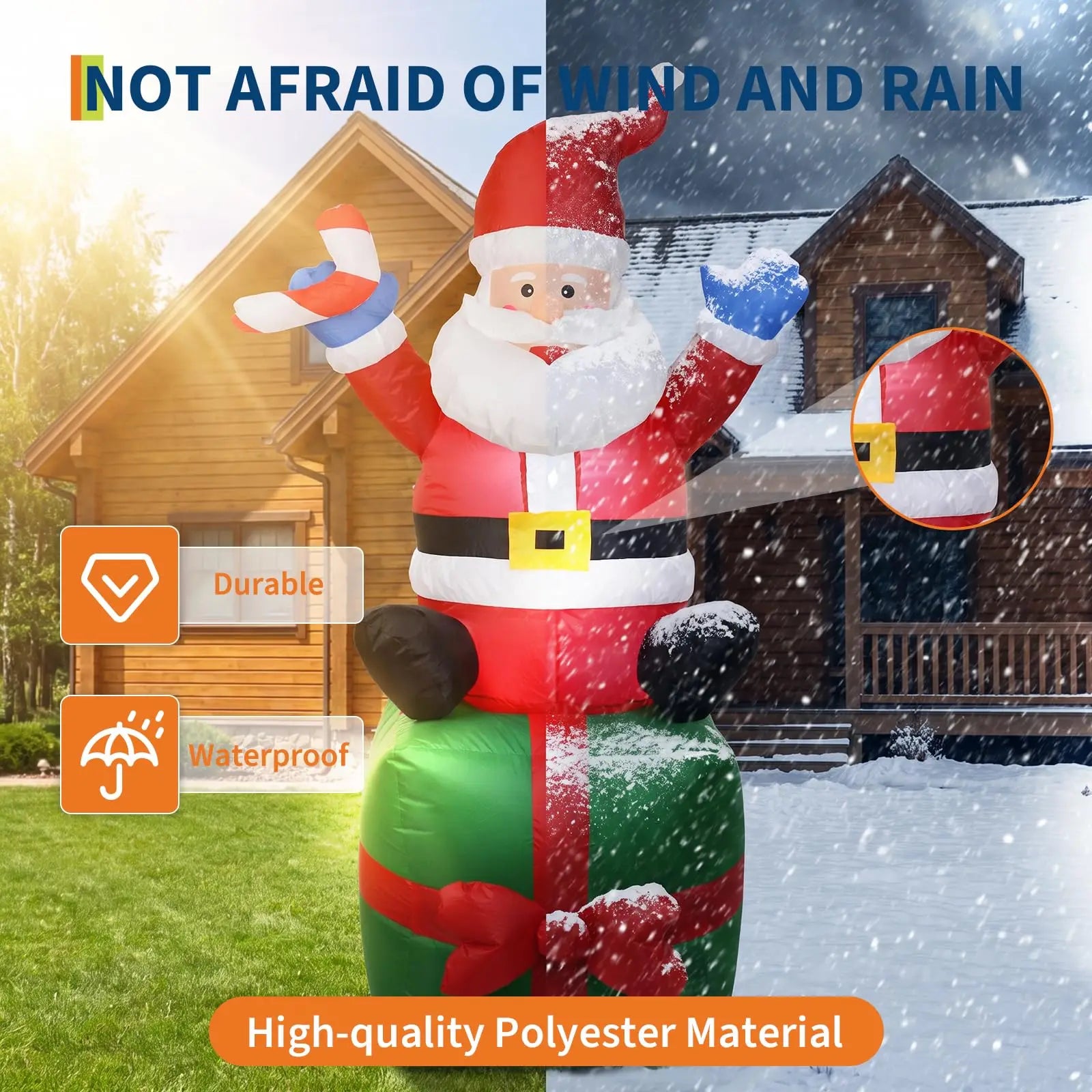 6ft Inflatable Santa Claus on Gift Box — Outdoor Christmas Yard Decor