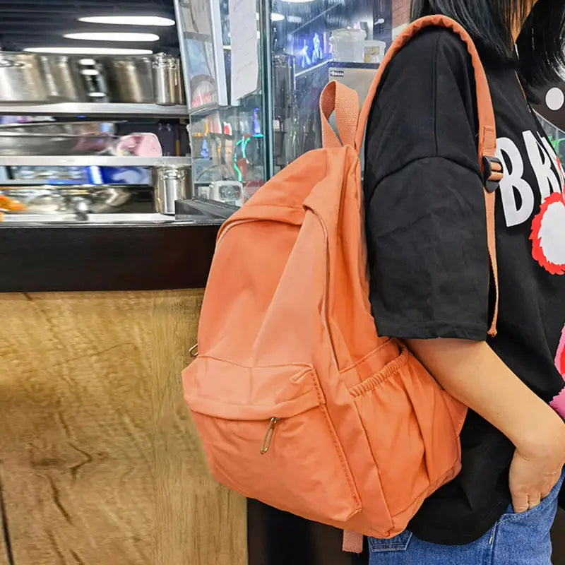 Women's Casual Nylon Backpack — Large Capacity School Rucksack