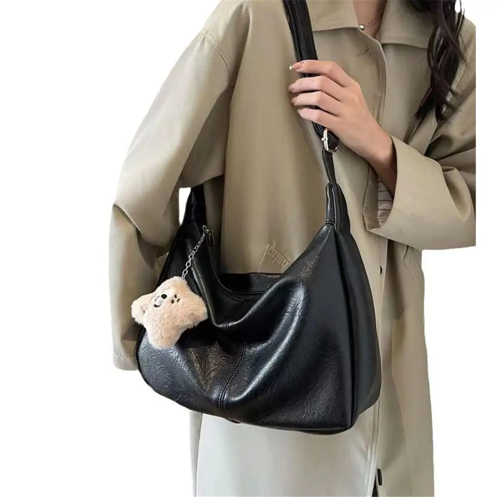Trendy Slouchy Shoulder Bag — Large Capacity PU Leather Hobo Tote