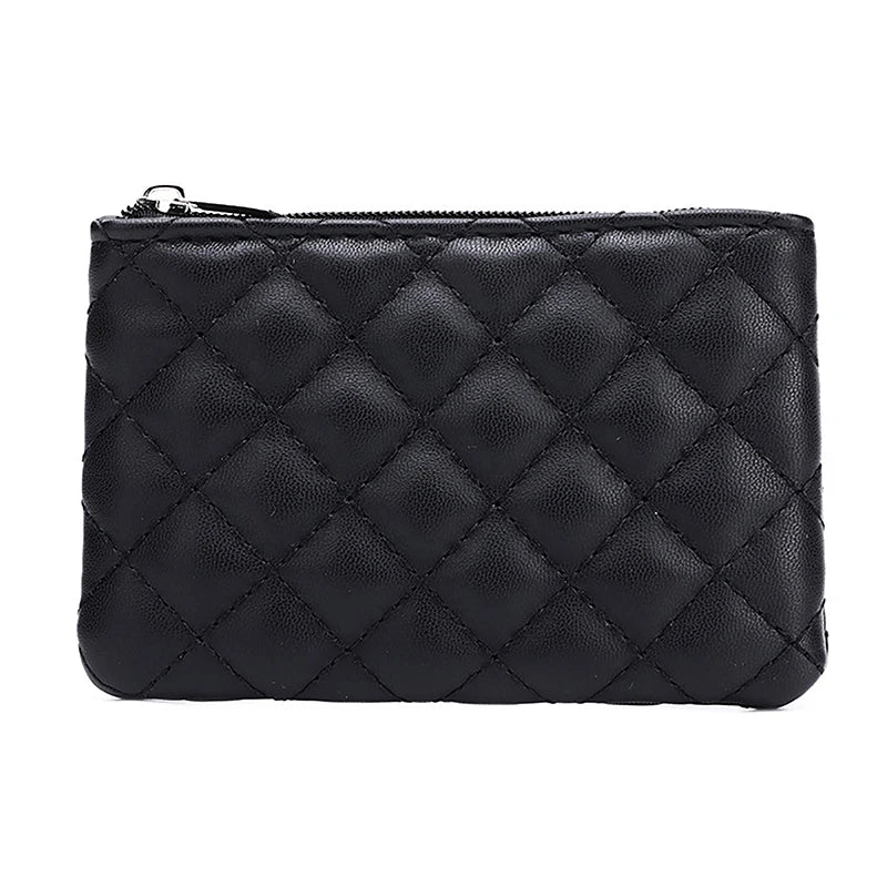 Women's Plaid Print Coin Purse — Compact PU Leather Zipper Pouch