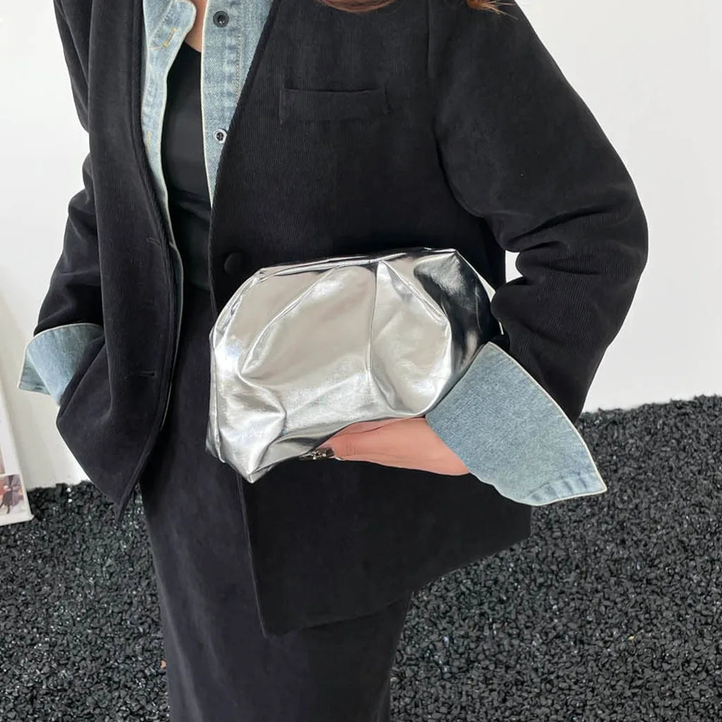 Metallic Ruched Cloud Clutch — Versatile Evening Handbag for Women
