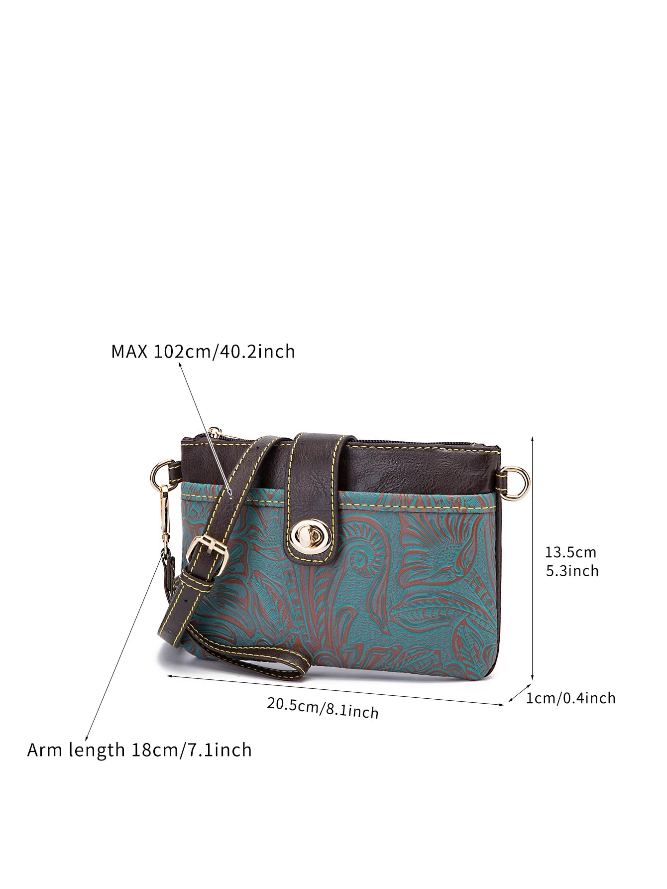 Floral Embossed Crossbody Bag — Multi-Compartment Shoulder Purse with Wristlet