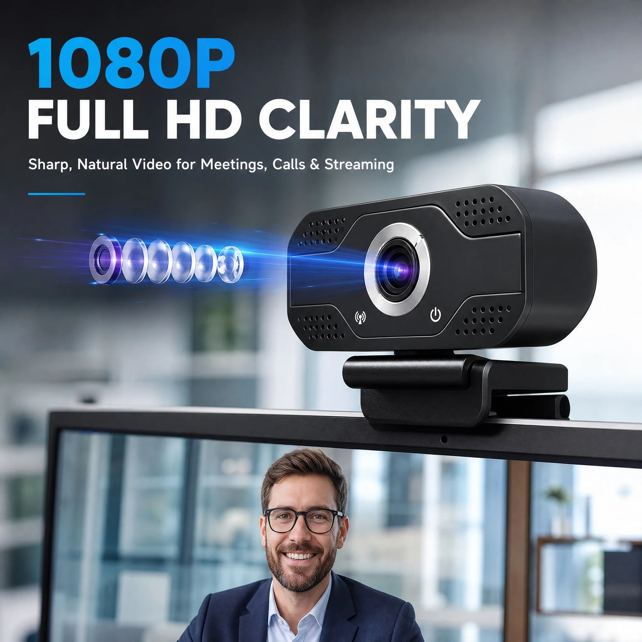 1080P Full HD Webcam with Microphone — High Definition Video for Remote Learning