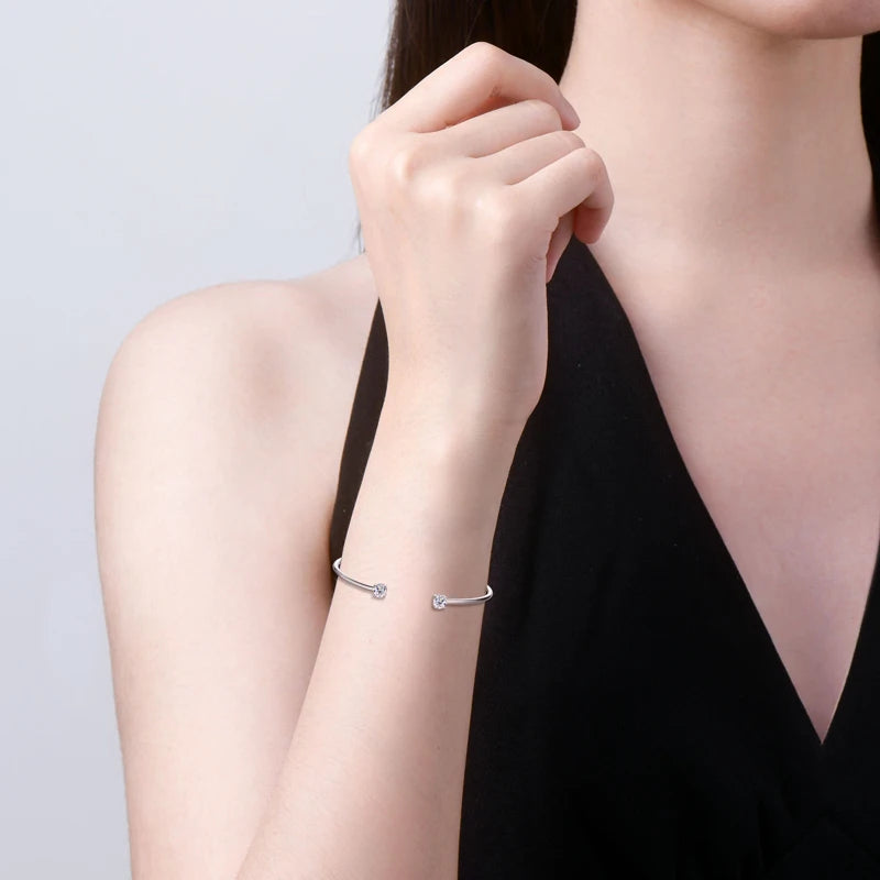 IOGOU Moissanite Diamond Cuff Bangle — 925 Sterling Silver Wedding Bracelet