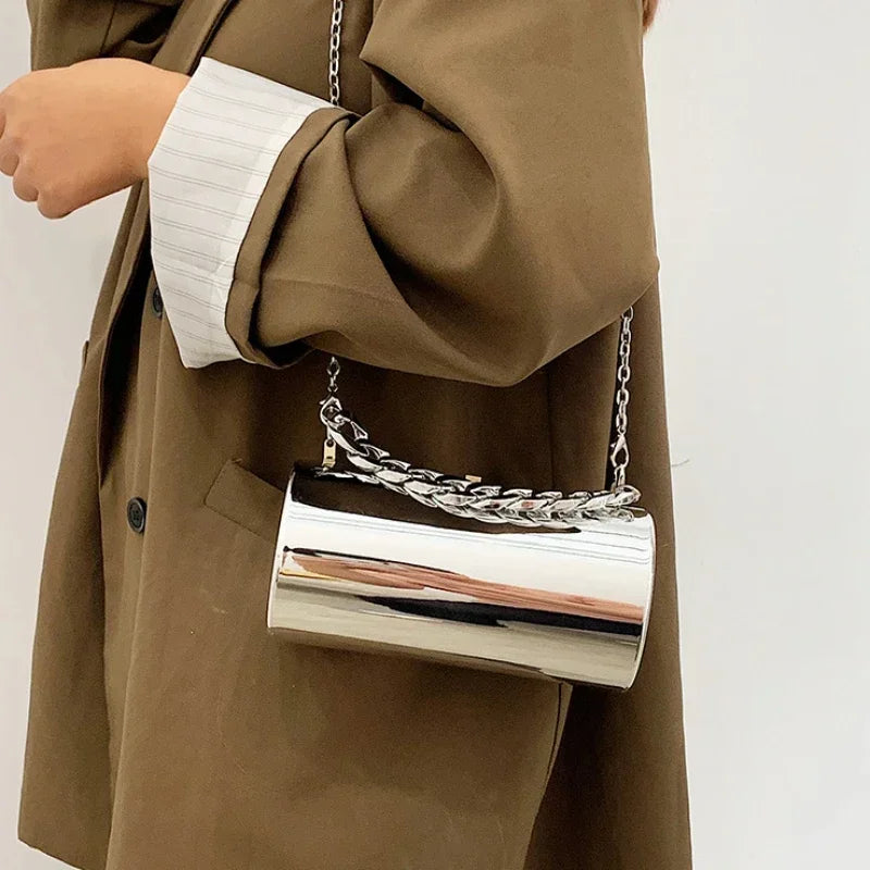 dawndesslo Metallic Cylinder Clutch — Elegant Evening Mini Bag