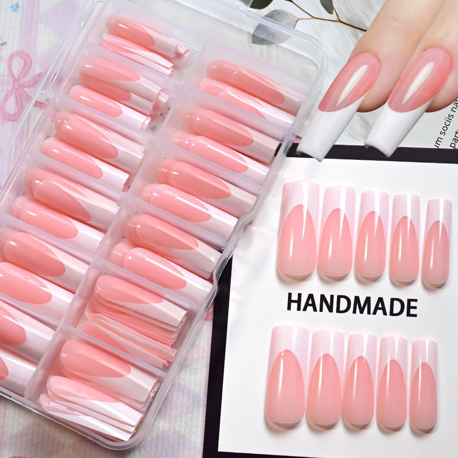 MAFANAILS Pink French Press On Nails — Long Square Full Cover Set