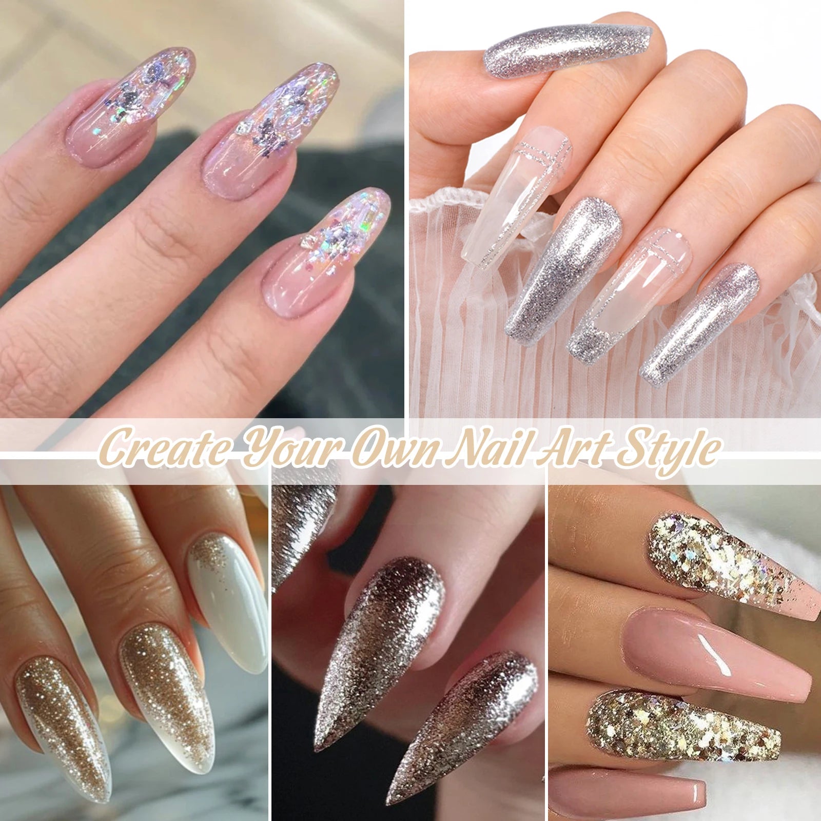 MEET ACROSS Glitter Nail Gel Polish Set — Sparkly DIY Manicure Kit