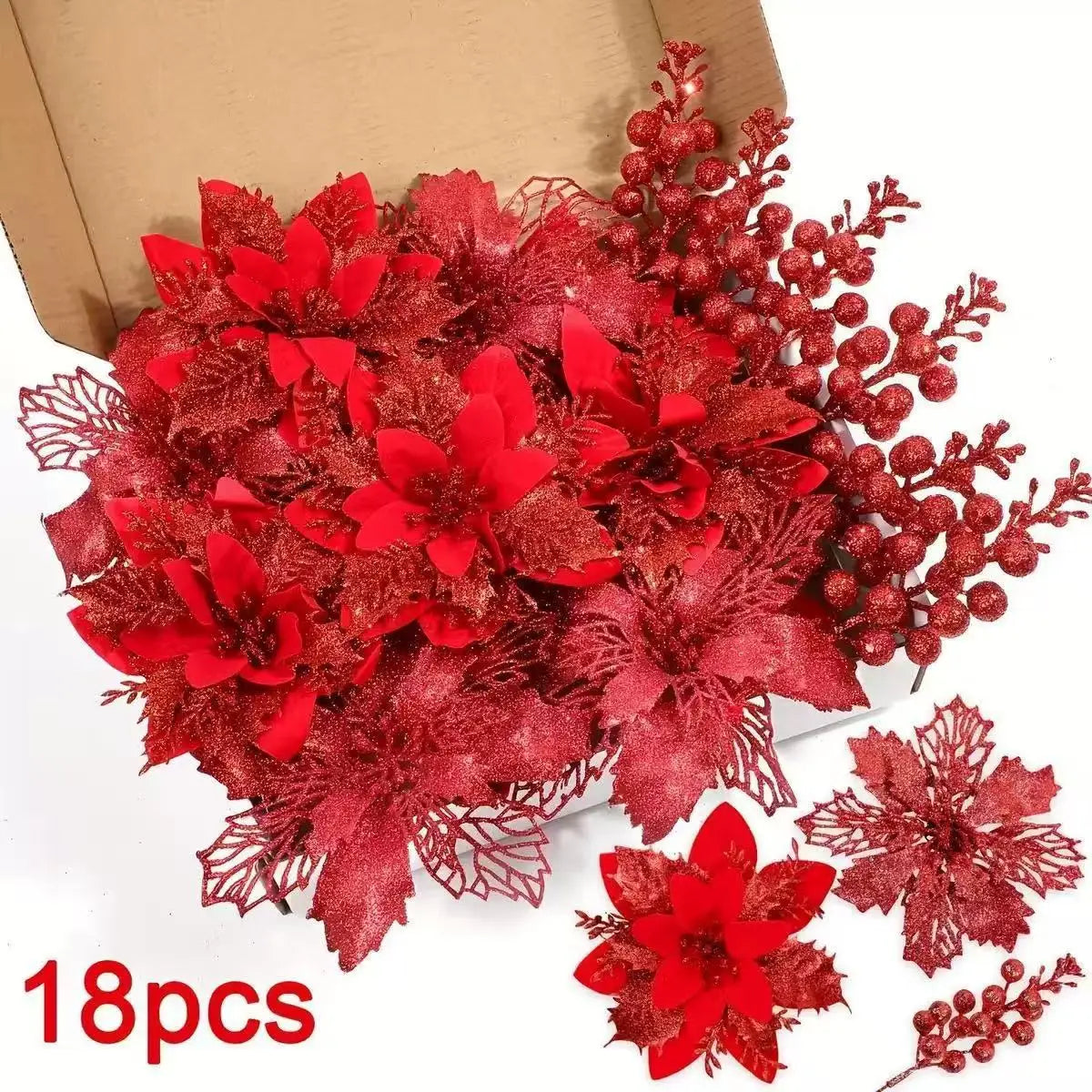 Glittering Artificial Flower Wreath Accessories — Decorative Floral Ornaments for Xmas