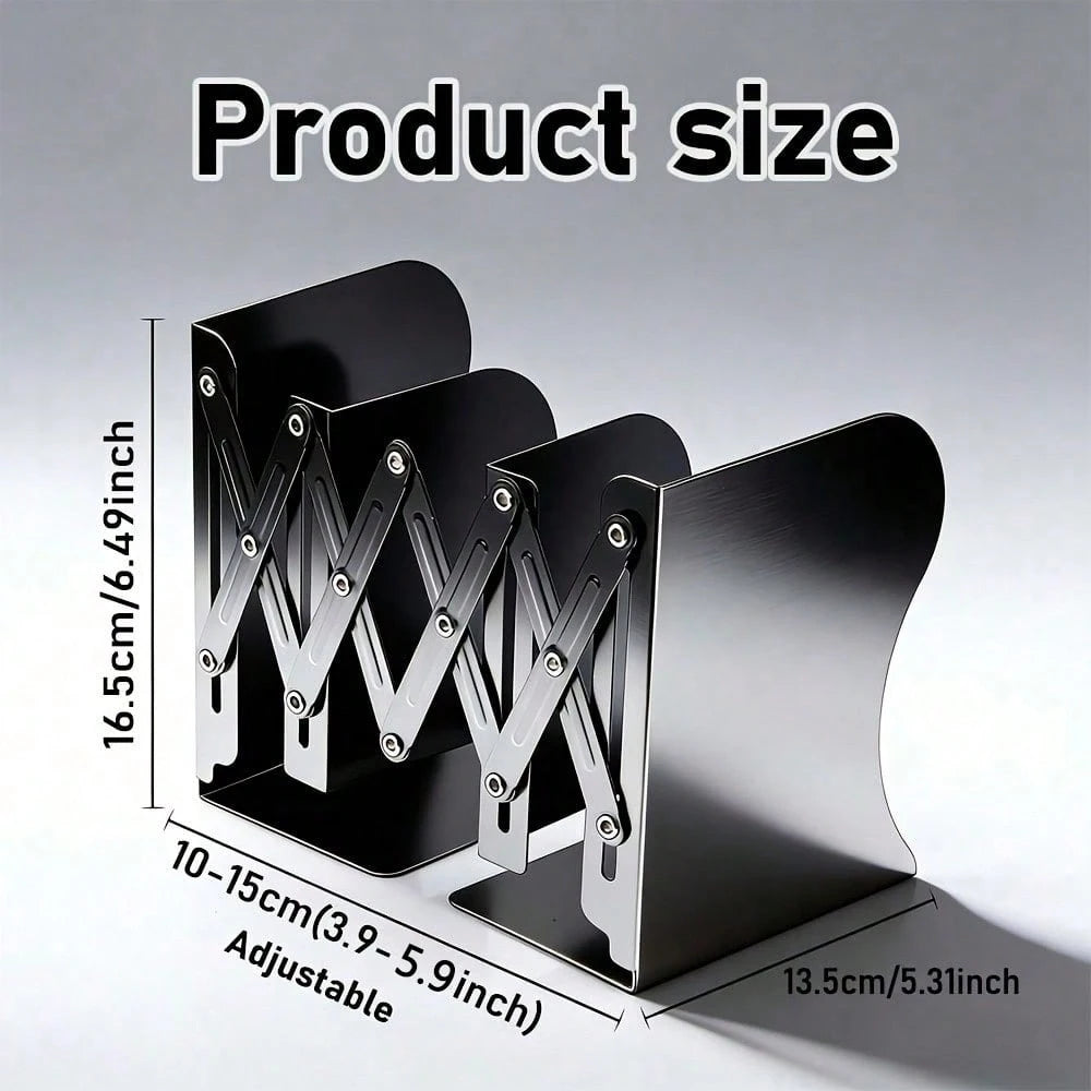 Adjustable Metal Desktop Bookends — Retractable Book Stand for Office & Home