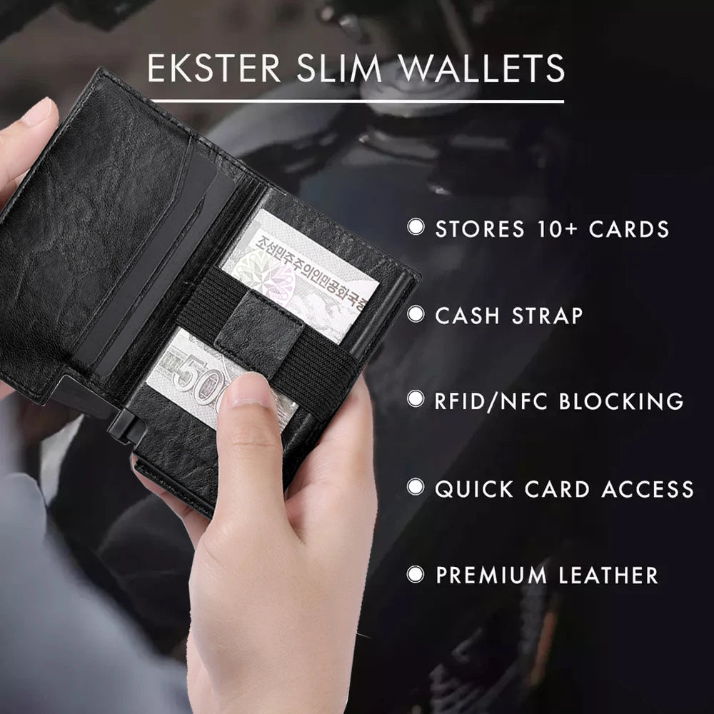 SHIMENGFU Slim RFID Card Holder — Minimalist Leather Wallet & Money Clip
