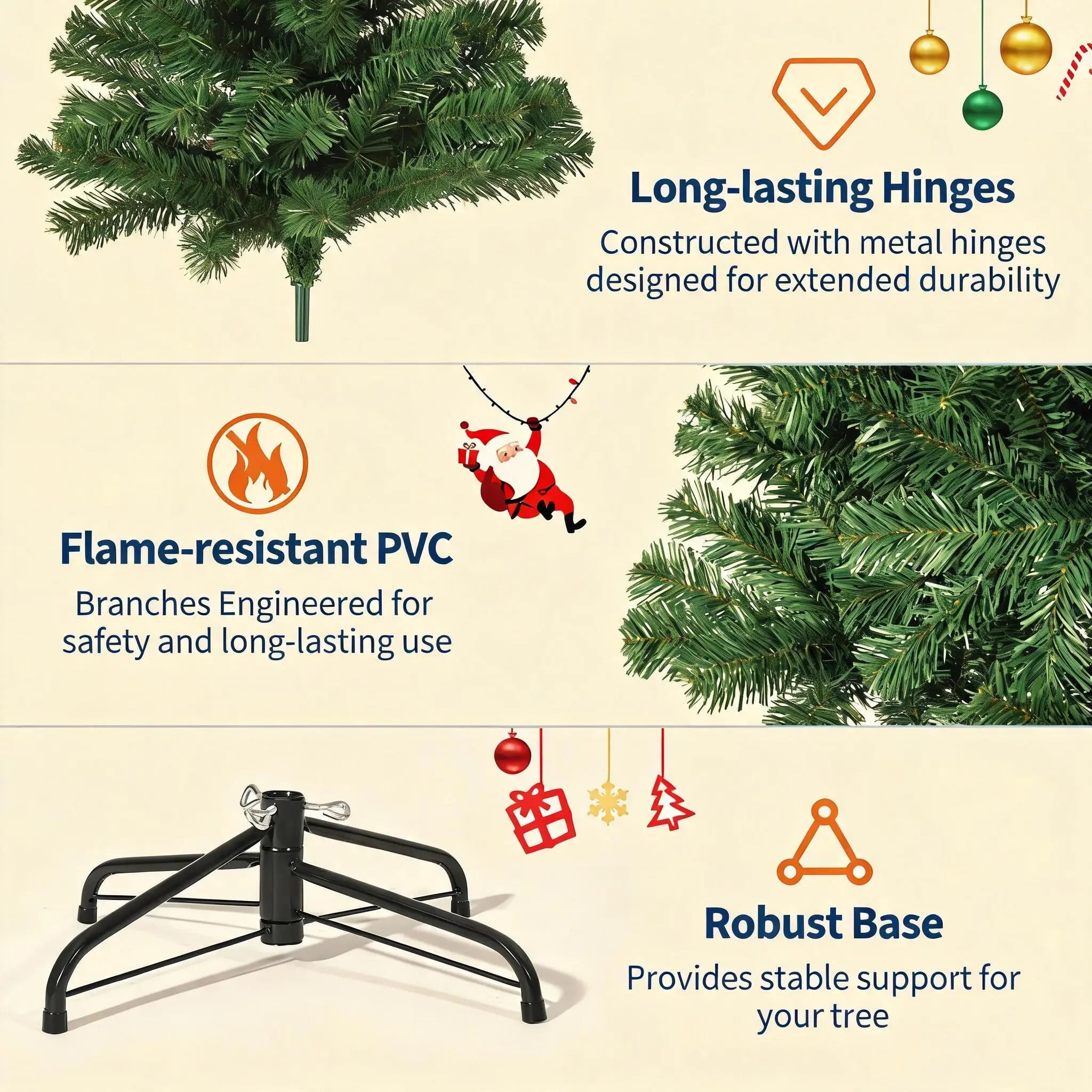 GAOMON 6FT Pre-Lit Artificial Christmas Tree — Full Spruce Design with LED Lights